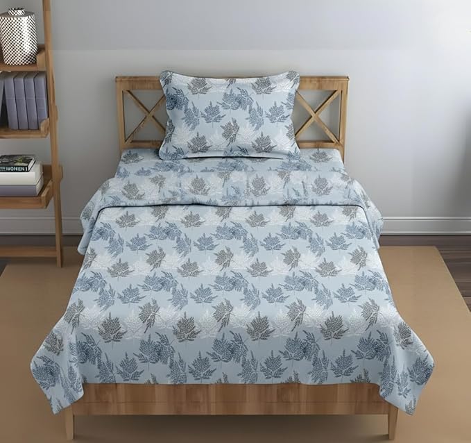 100% Cotton 144TC  Printed Flat Bedsheet with  Pillow Covers - Ferns Paradise