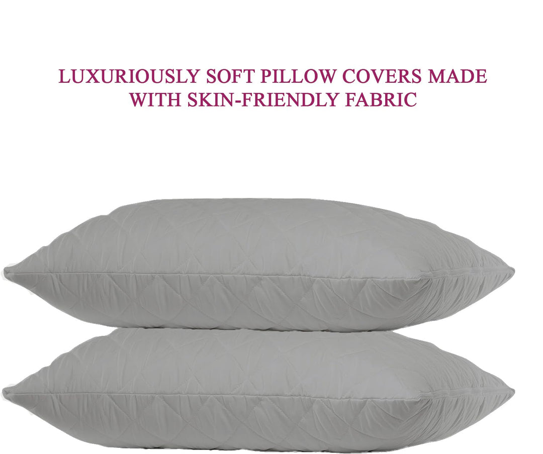 Quilted Pillow Protector Dust Free Water Resistant Covers (Set of 2)
