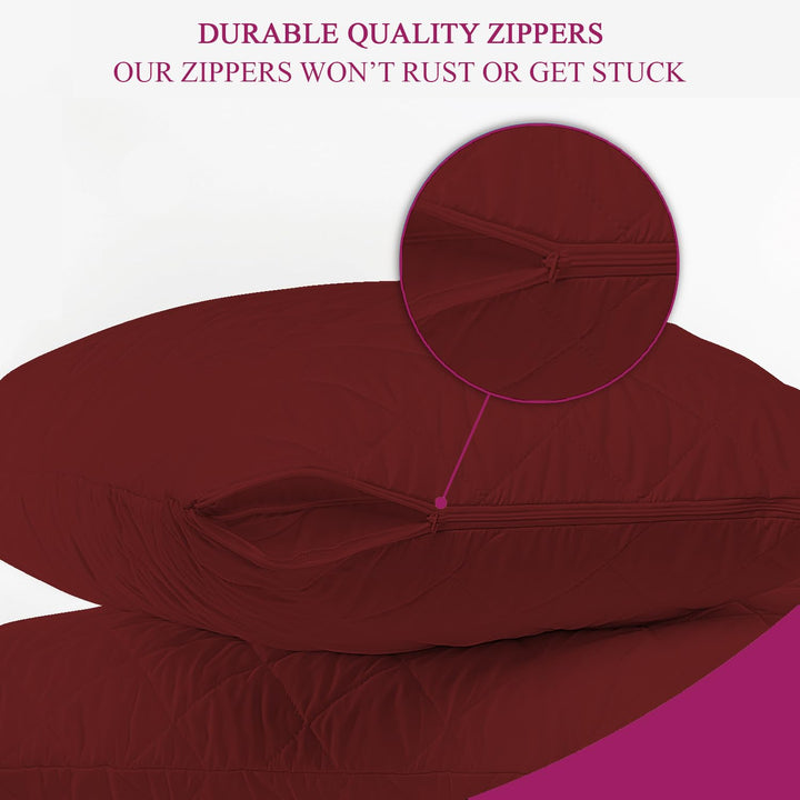 Quilted Pillow Protector Dust Free Water Resistant Covers (Set of 2)
