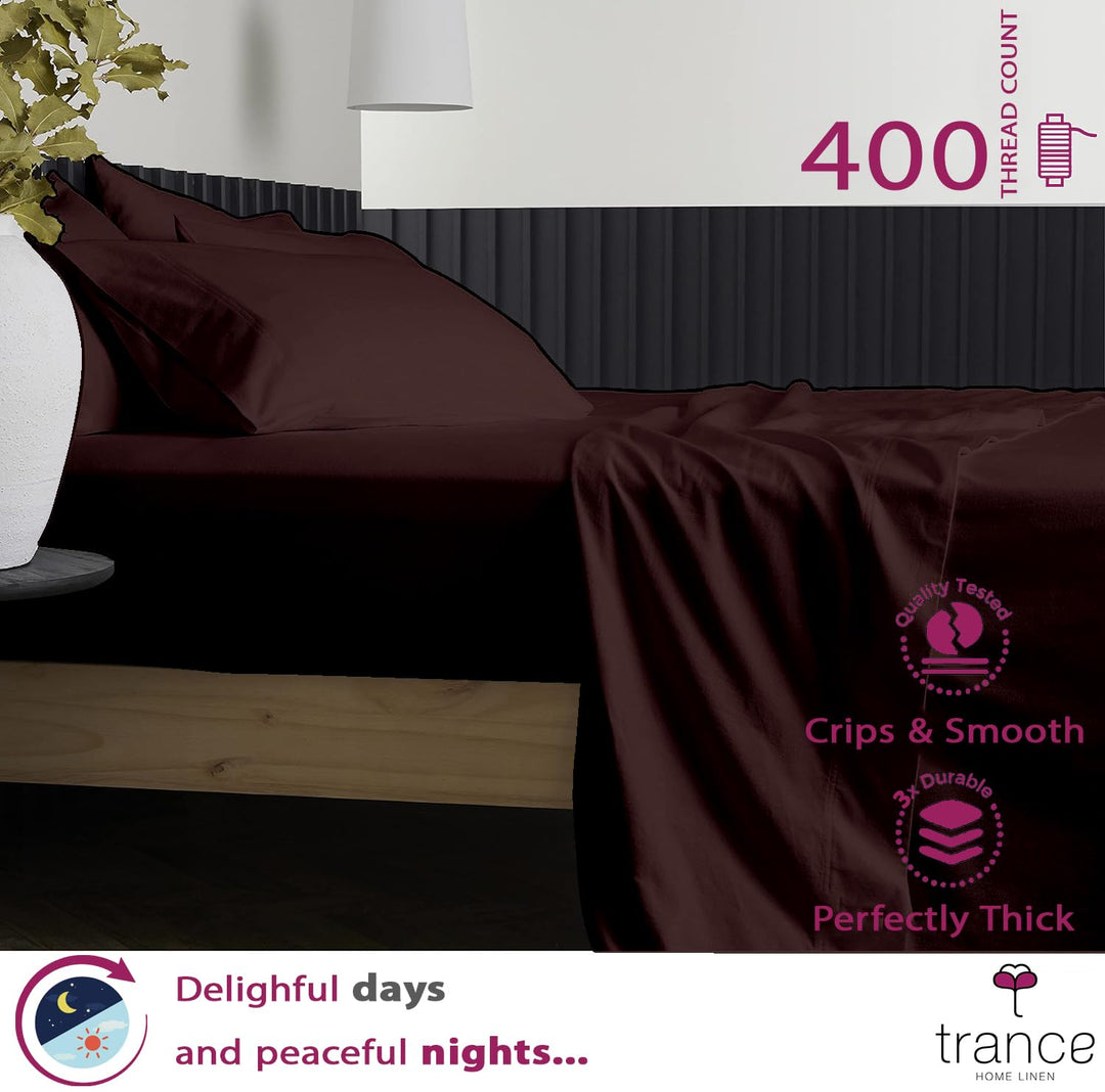 400 TC Cotton Plain Flat Bed Sheet with Pillow Covers - Chocolate Brown
