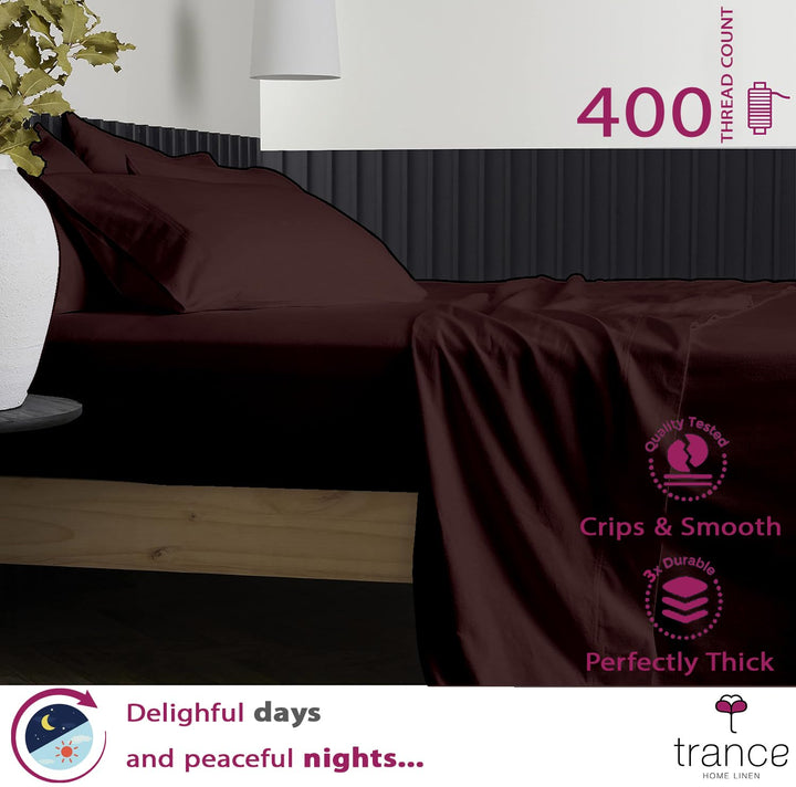 400 TC Cotton Plain Flat Bed Sheet with Pillow Covers - Chocolate Brown