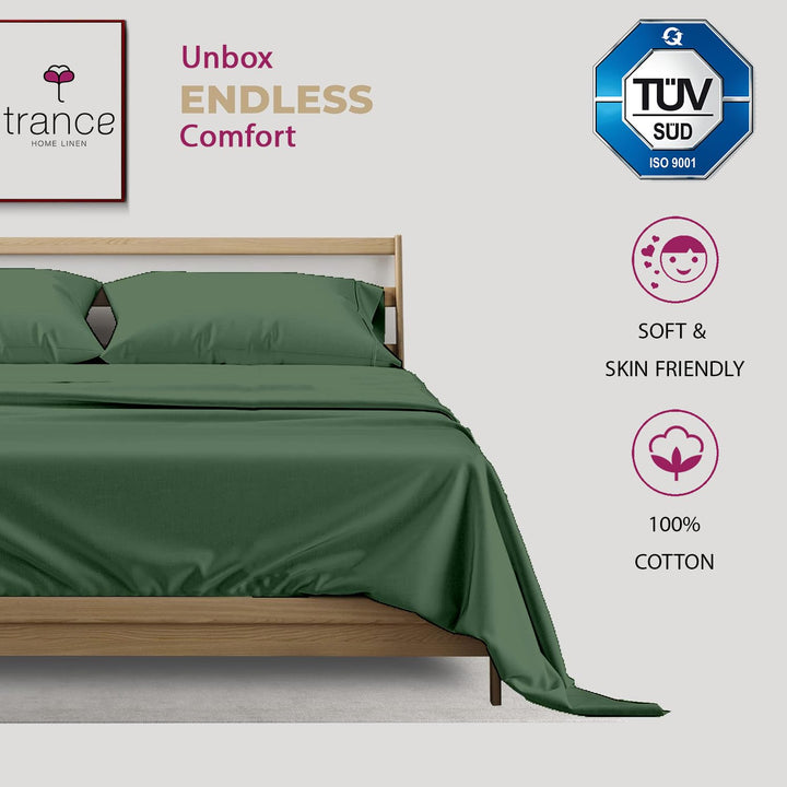 400 TC Cotton Plain Flat Bed Sheet with Pillow Covers - Moss Green