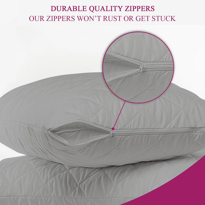 Quilted Pillow Protector Dust Free Water Resistant Covers (Set of 2)
