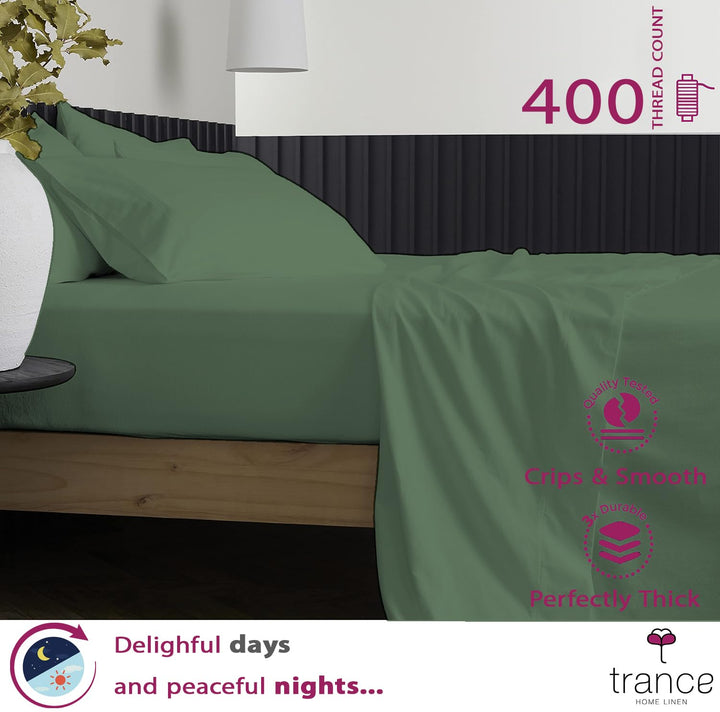 400 TC Cotton Plain Flat Bed Sheet with Pillow Covers - Moss Green