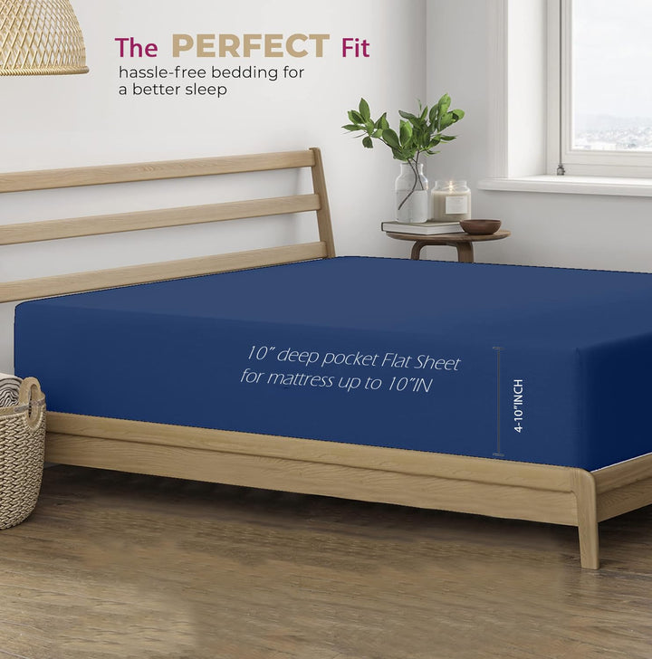 400 TC Cotton Plain Flat Bed Sheet with Pillow Covers - Mediterranean Blue