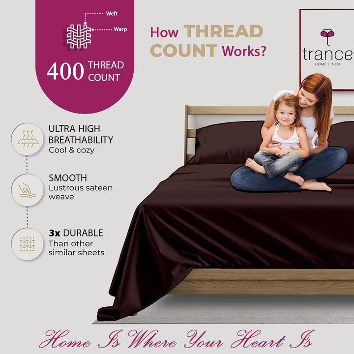 400 TC Cotton Plain Flat Bed Sheet with Pillow Covers - Chocolate Brown