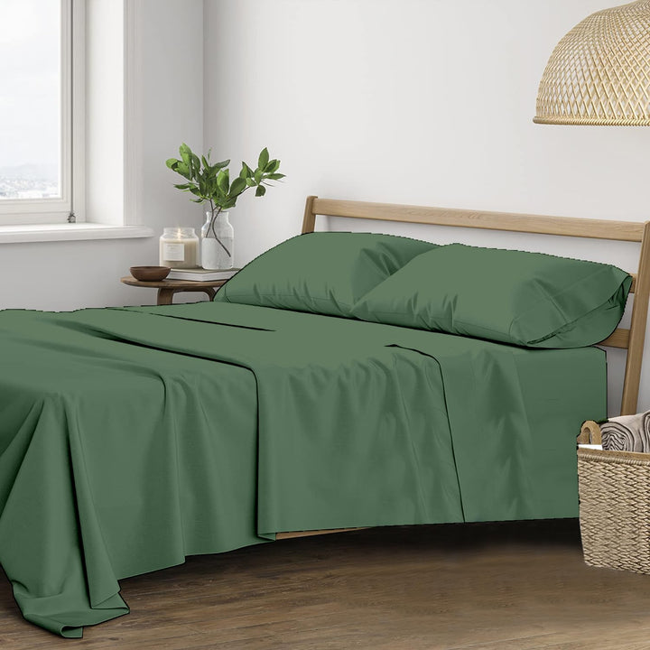 400 TC Cotton Plain Flat Bed Sheet with Pillow Covers - Moss Green