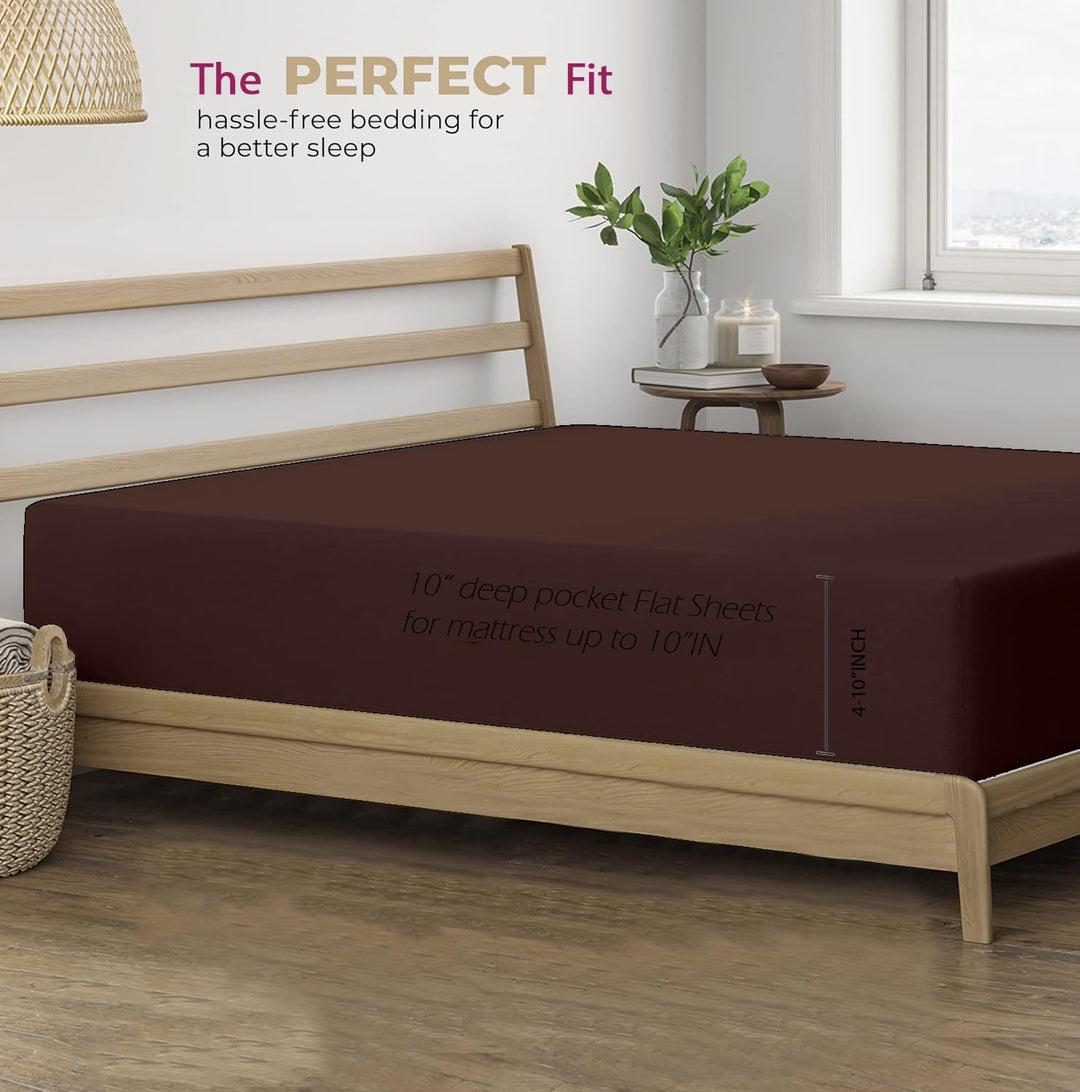 400 TC Cotton Plain Flat Bed Sheet with Pillow Covers - Chocolate Brown