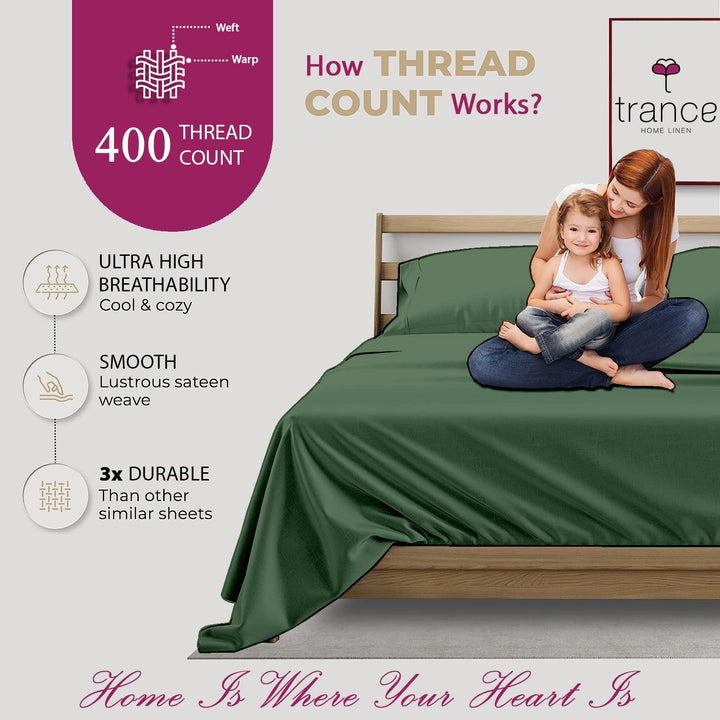 400 TC Cotton Plain Flat Bed Sheet with Pillow Covers - Moss Green