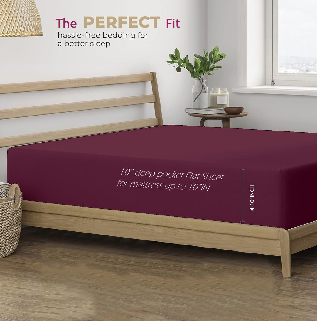 400 TC Cotton Plain Flat Bed Sheet with Pillow Covers - Deep Wine