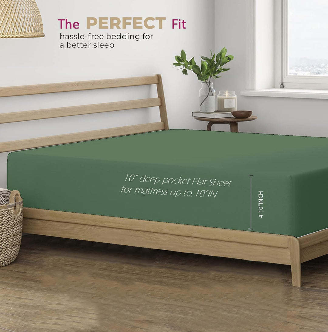 400 TC Cotton Plain Flat Bed Sheet with Pillow Covers - Moss Green