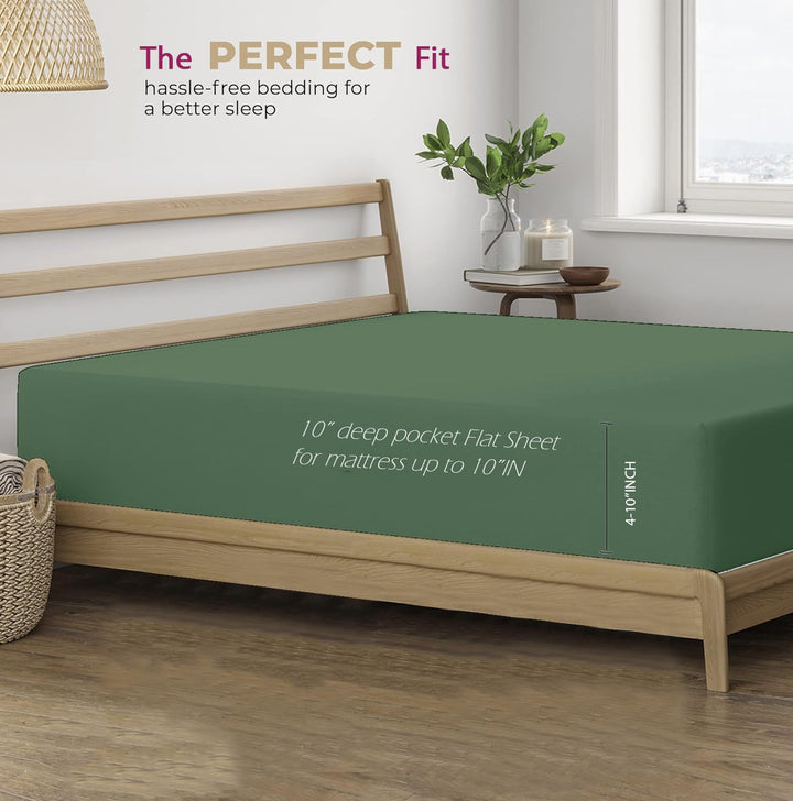 400 TC Cotton Plain Flat Bed Sheet with Pillow Covers - Moss Green