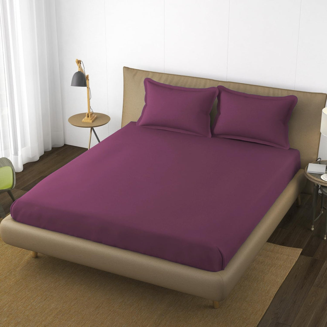 Cotton Plain XL King Fitted Bedsheet with 2 Pillow Covers (400 TC)