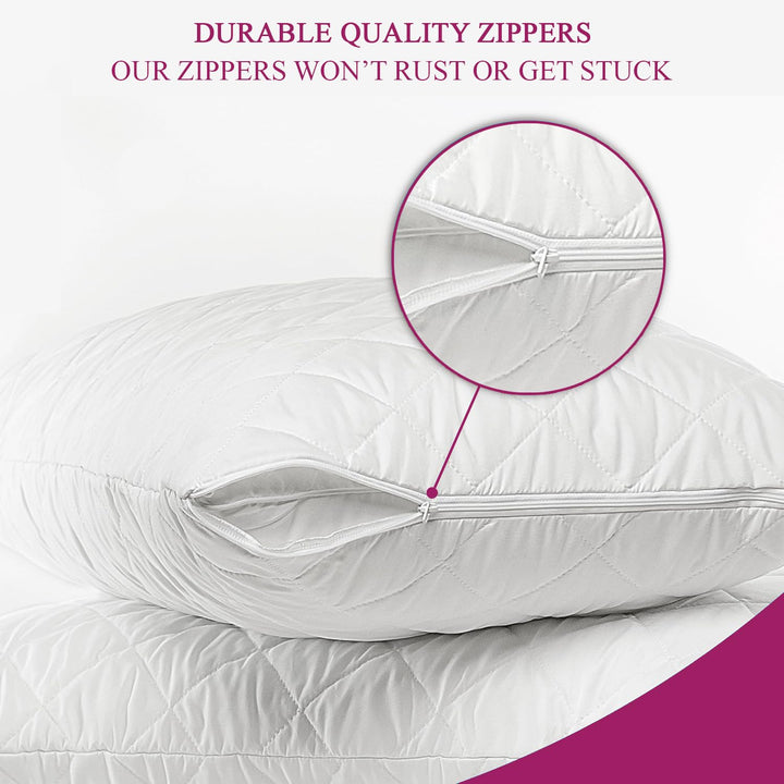 Quilted Pillow Protector Dust Free Water Resistant Covers (Set of 2)