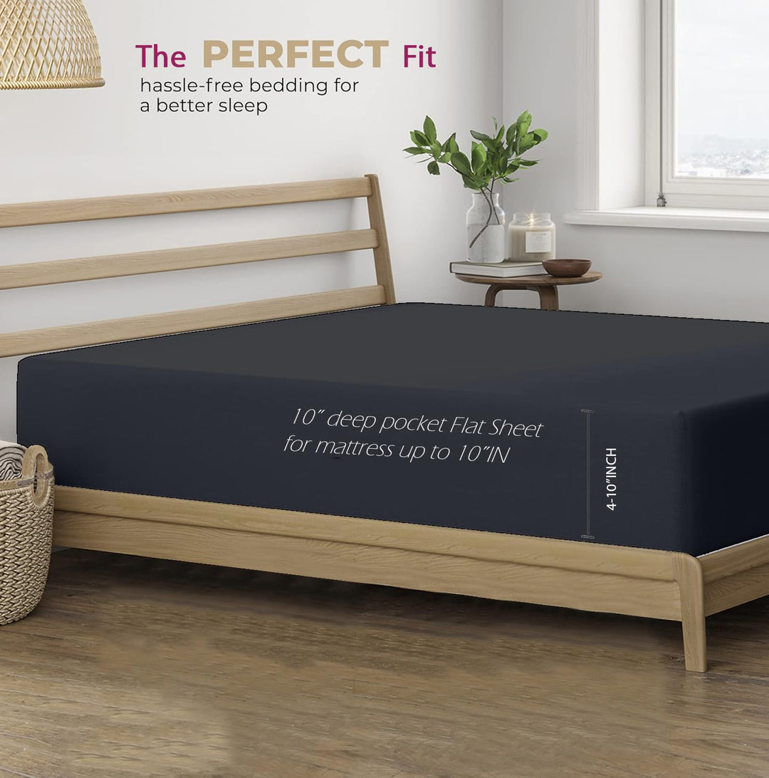 400 TC Cotton Plain Flat Bed Sheet with Pillow Covers - Black