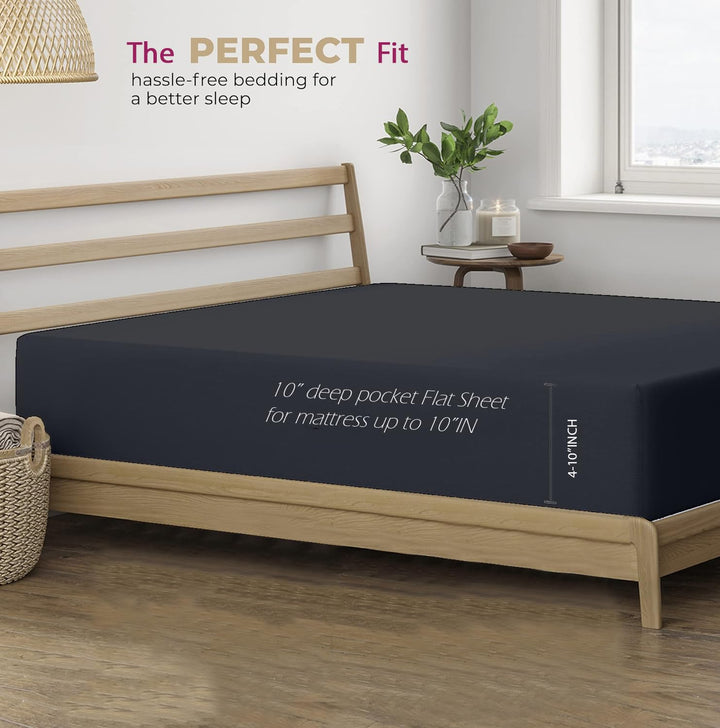 400 TC Cotton Plain Flat Bed Sheet with Pillow Covers - Black