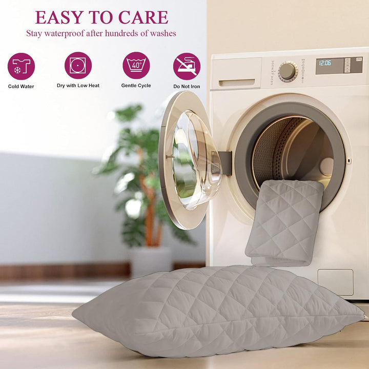 Quilted Pillow Protector Dust Free Water Resistant Covers (Set of 2)