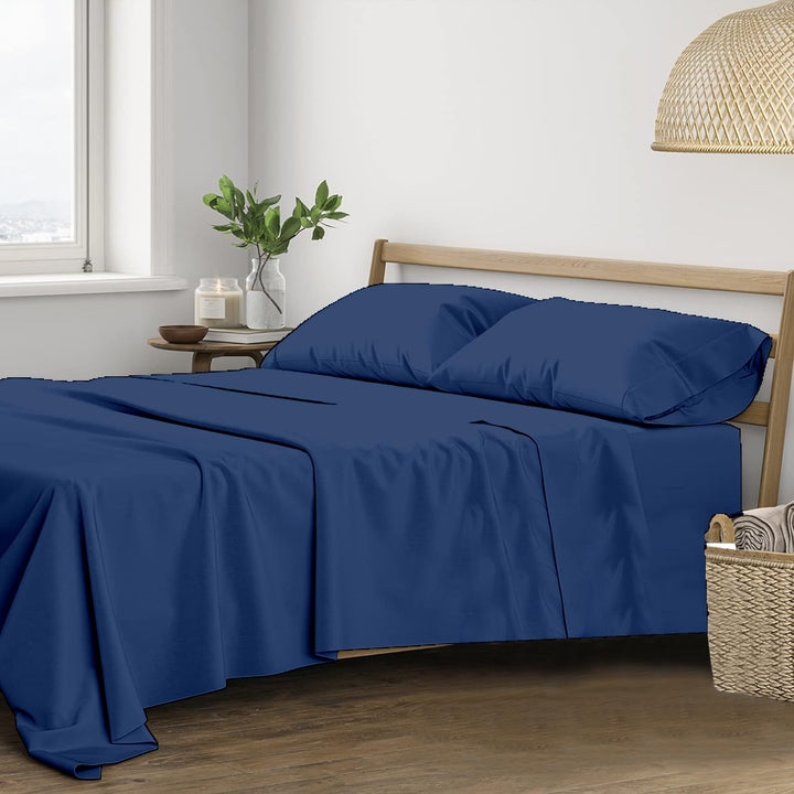 400 TC Cotton Plain Flat Bed Sheet with Pillow Covers - Mediterranean Blue