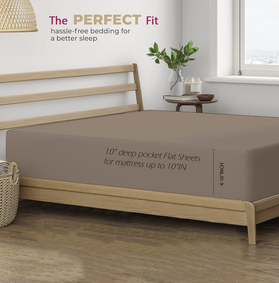 400 TC Cotton Plain Bed Sheet with Pillow Covers - Brown Grey