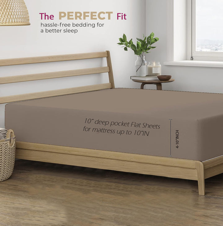 400 TC Cotton Plain Bed Sheet with Pillow Covers - Brown Grey