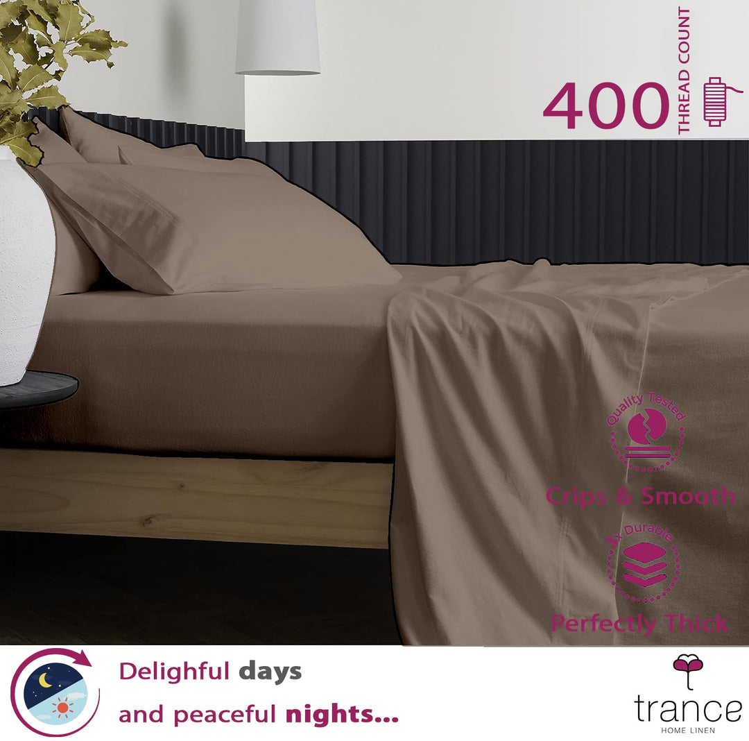 400 TC Cotton Plain Bed Sheet with Pillow Covers - Brown Grey