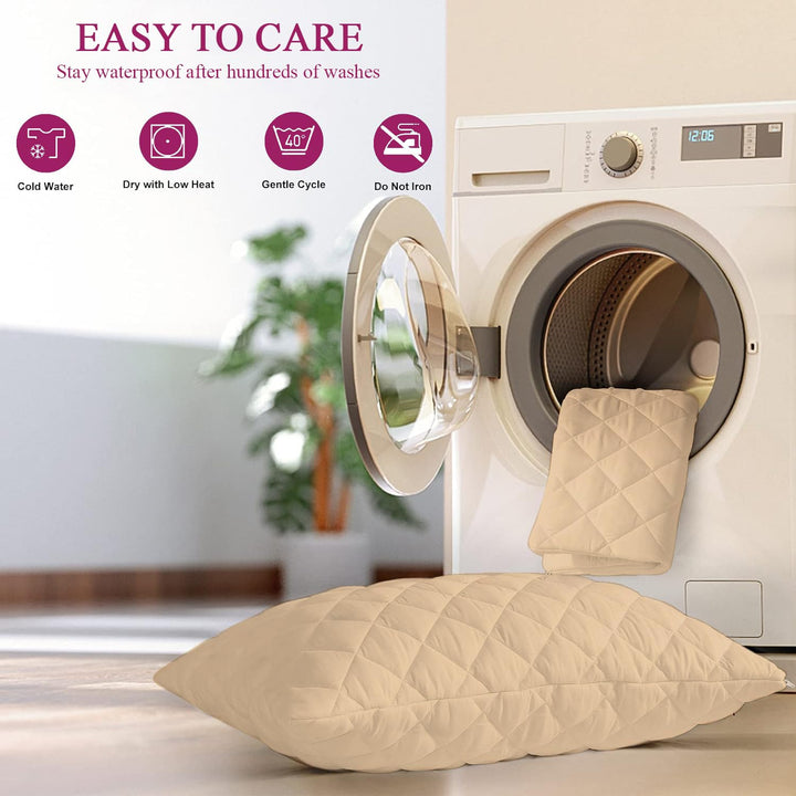 Quilted Pillow Protector Dust Free Water Resistant Covers (Set of 2)