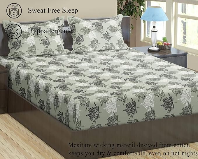 100% Cotton 144TC  Printed Flat Bedsheet with  Pillow Covers - Ferns Paradise