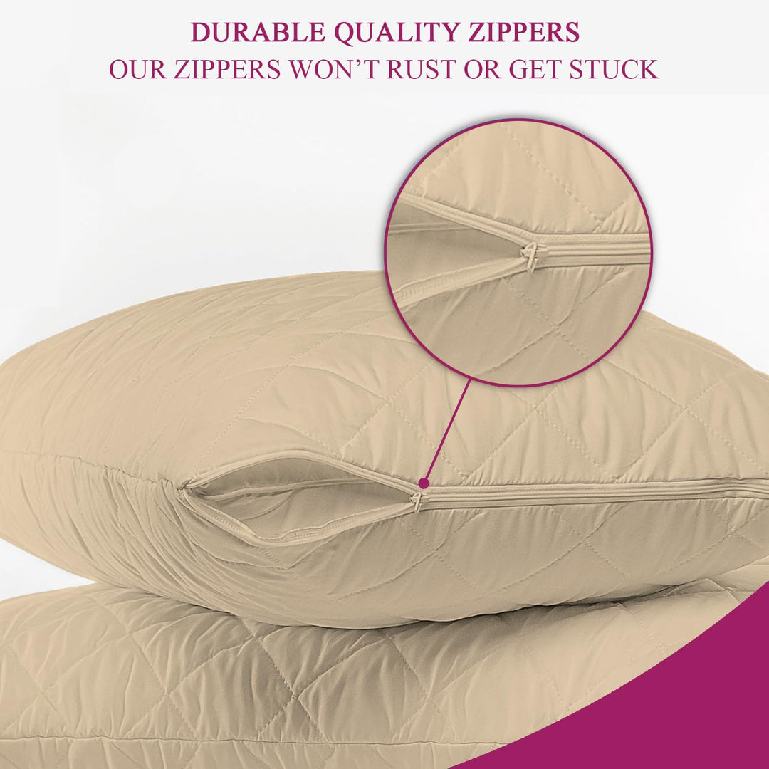 Quilted Pillow Protector Dust Free Water Resistant Covers (Set of 2)