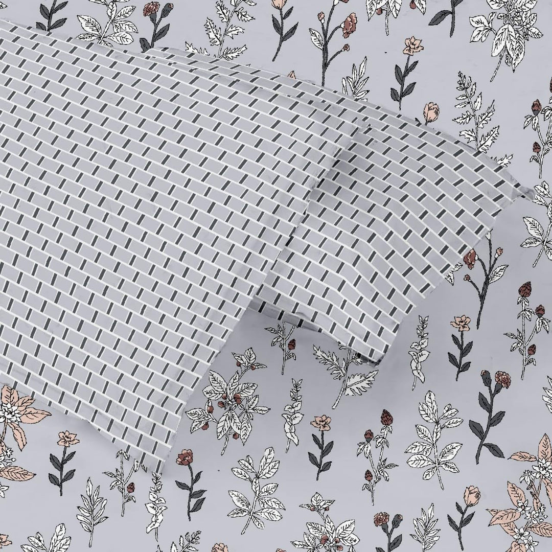 180TC Cotton Printed Fitted Bedsheet with Pillow Covers - Carnations