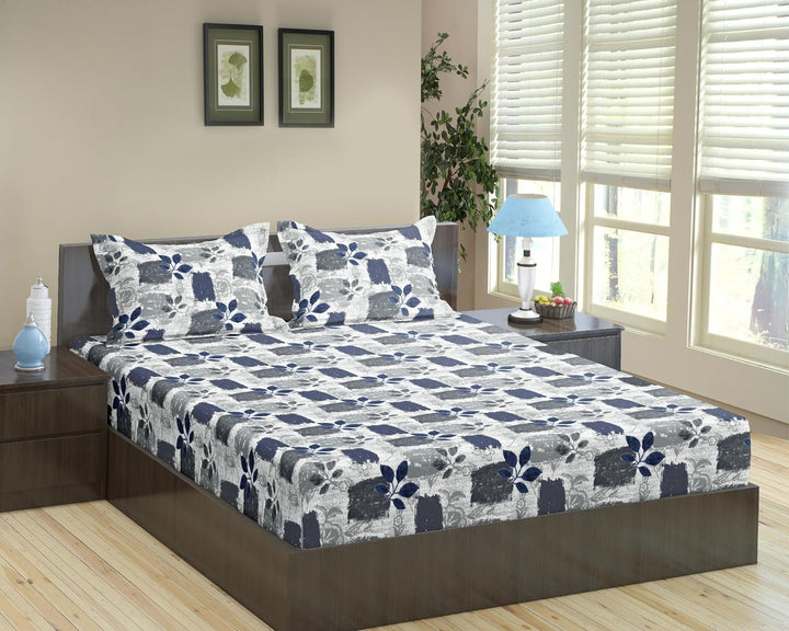 100% Cotton 144tc Printed Flat Bedsheet with Pillow Covers - Blue Beech