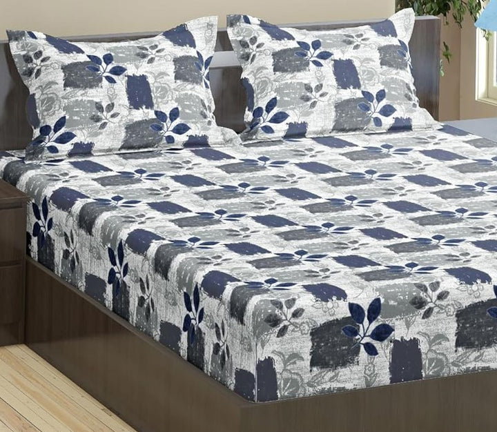 100% Cotton 144tc Printed Flat Bedsheet with Pillow Covers - Blue Beech