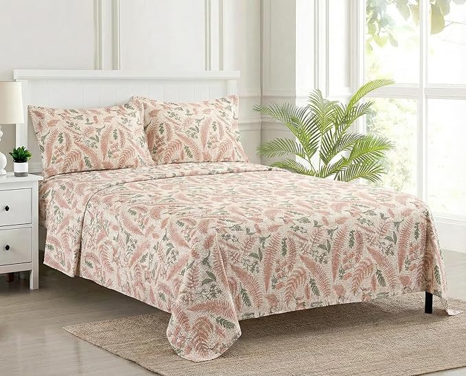 100% Cotton 144 TC Printed Flat Bedsheet with Pillow Covers - Foliage