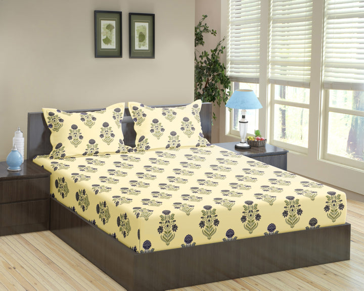 Cotton Printed Queen Flat Bedsheet with 2 Pillow Covers (Aangan Collection 100% Cotton)