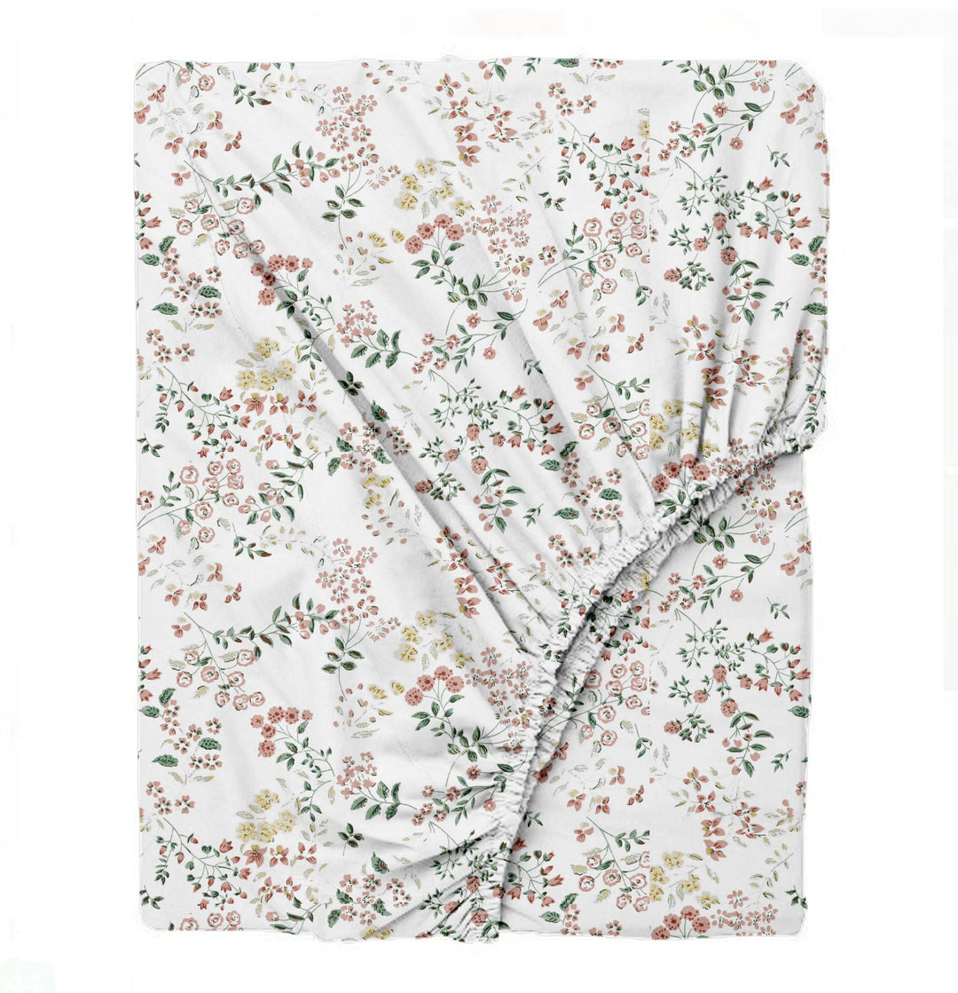 100% Cotton 210 TC Cotton Printed Fitted Bedsheet with Pillow Covers - Daisy Shower