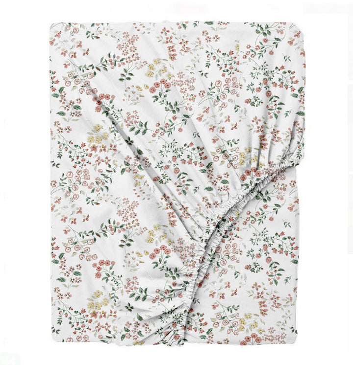 100% Cotton 210 TC Cotton Printed Fitted Bedsheet with Pillow Covers - Daisy Shower