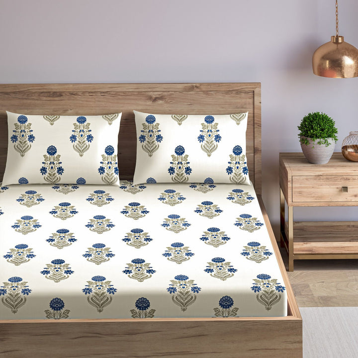 Cotton Printed King Flat Bedsheet with 2 Pillow Covers (Aangan Collection 100% Cotton)