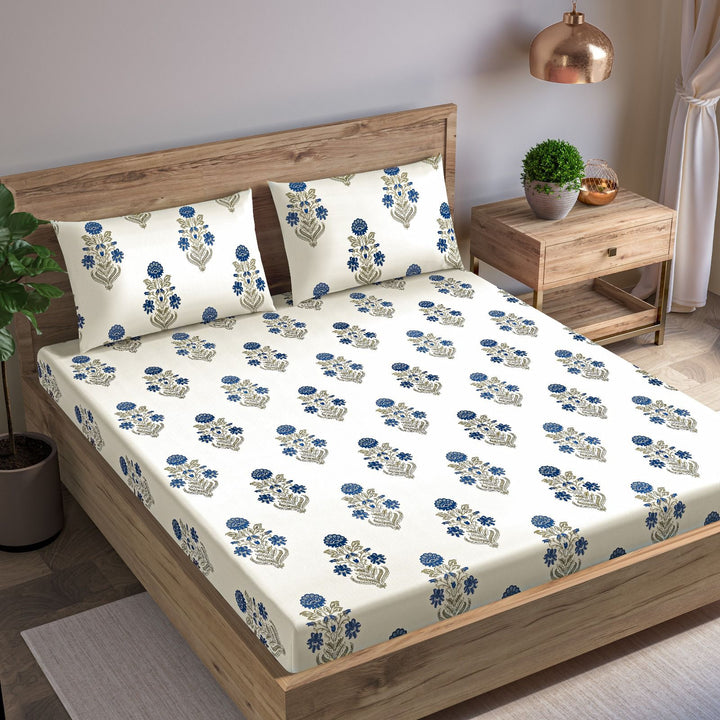 Cotton Printed King Flat Bedsheet with 2 Pillow Covers (Aangan Collection 100% Cotton)