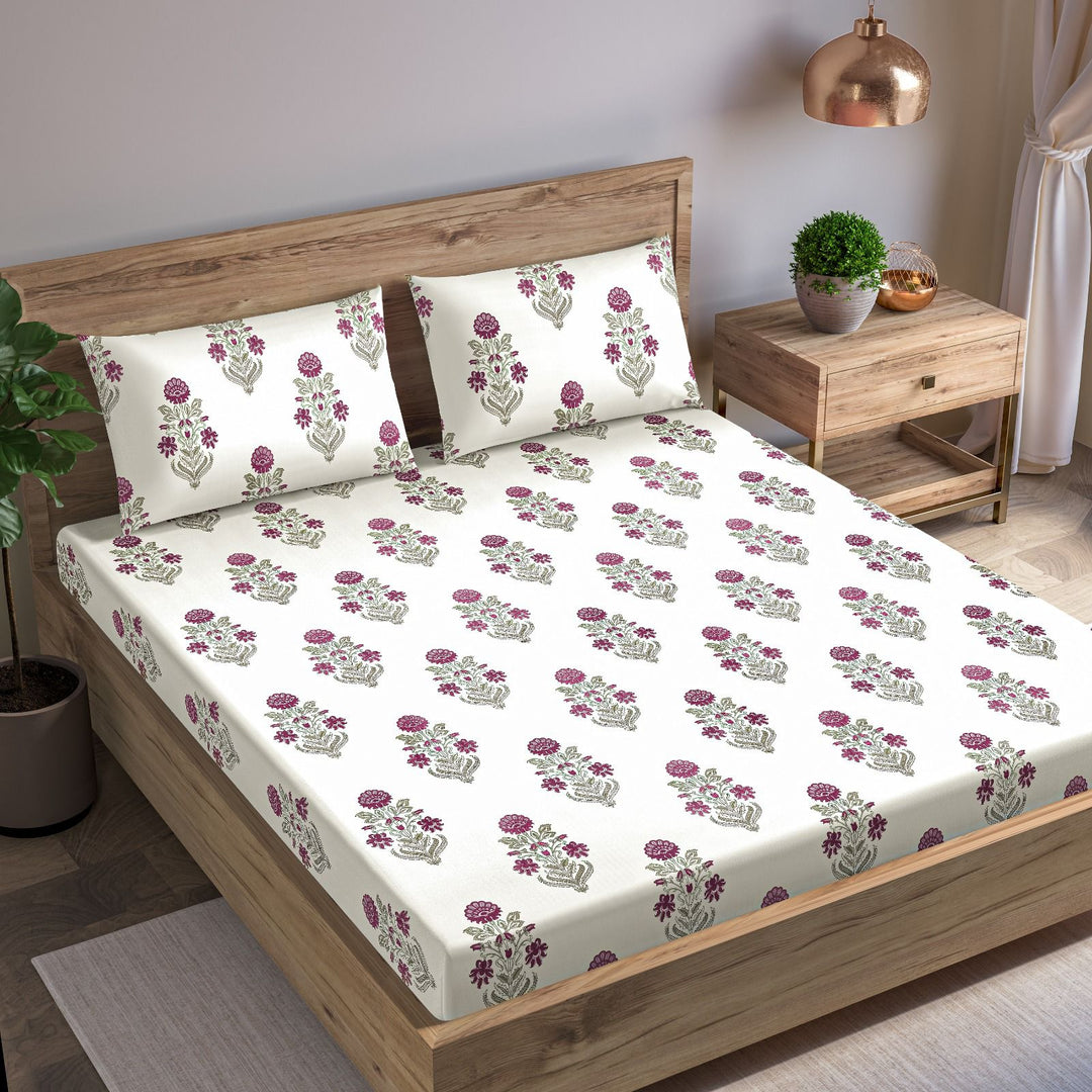 Cotton Printed King Flat Bedsheet with 2 Pillow Covers (Aangan Collection 100% Cotton)