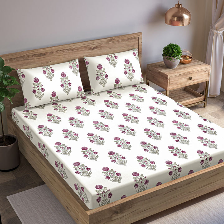 Cotton Printed King Flat Bedsheet with 2 Pillow Covers (Aangan Collection 100% Cotton)