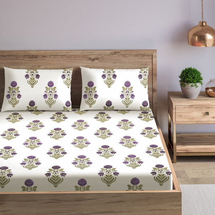 Cotton Printed King Flat Bedsheet with 2 Pillow Covers (Aangan Collection 100% Cotton)
