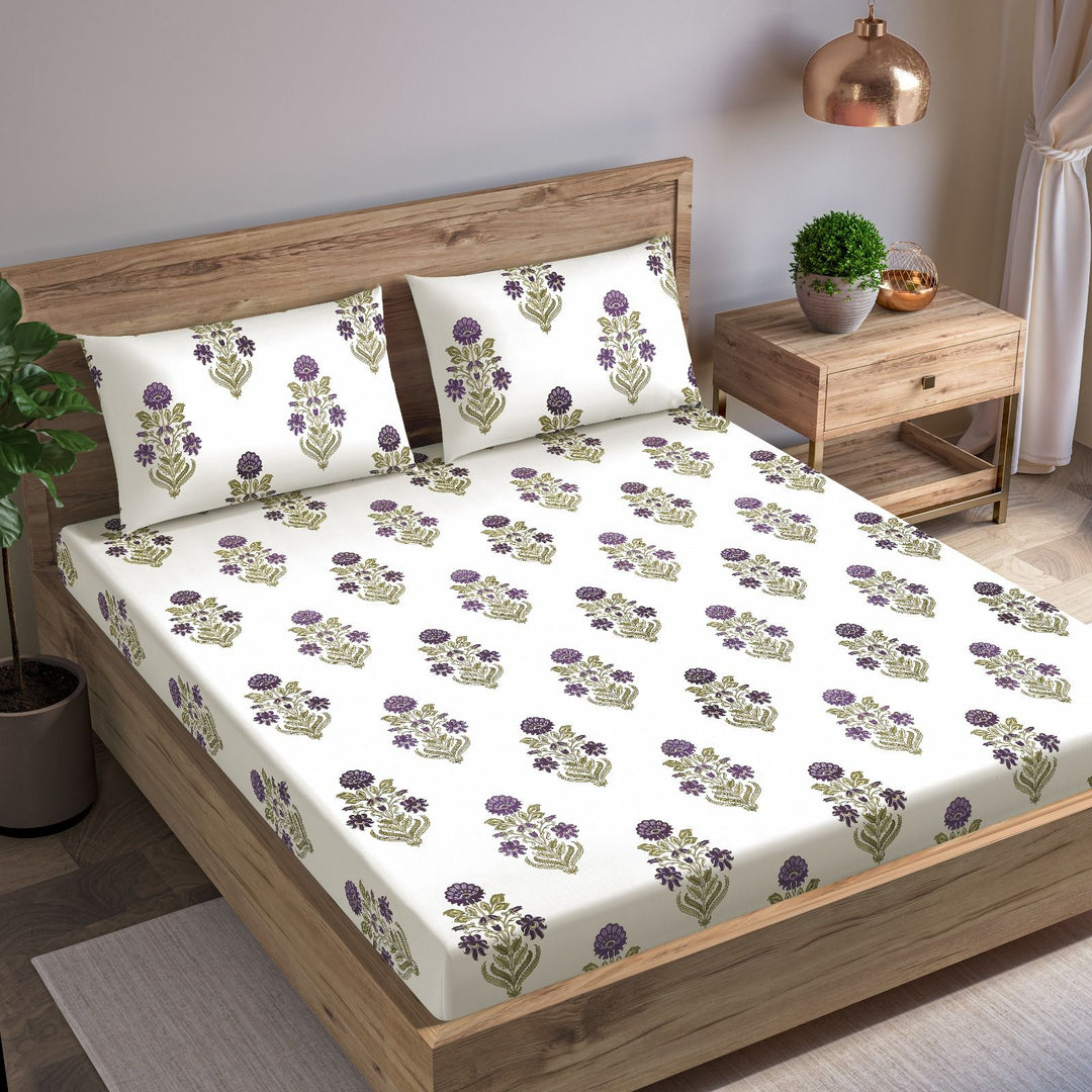 Cotton Printed King Flat Bedsheet with 2 Pillow Covers (Aangan Collection 100% Cotton)