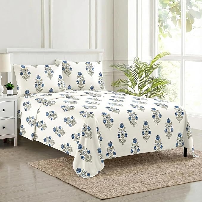 100% Cotton 180 TC  Printed Flat Bedsheet  with Pillow Covers -Aangan