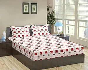 100% Cotton & 180 TC Cotton Printed Fitted Bedsheet with Pillow Covers (Ambari )