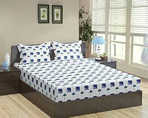 100% Cotton & 180 TC Cotton Printed Fitted Bedsheet with Pillow Covers (Ambari )