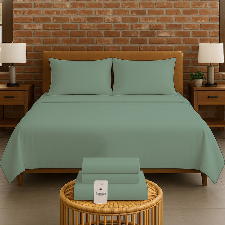 300TC Bamboo Weave Flat Bedsheet with Pillow Covers