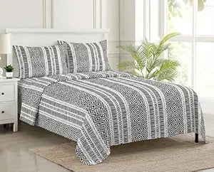 100% Cotton 180 TC  Printed Flat Bedsheet with Pillow Covers -Aztec Mustard