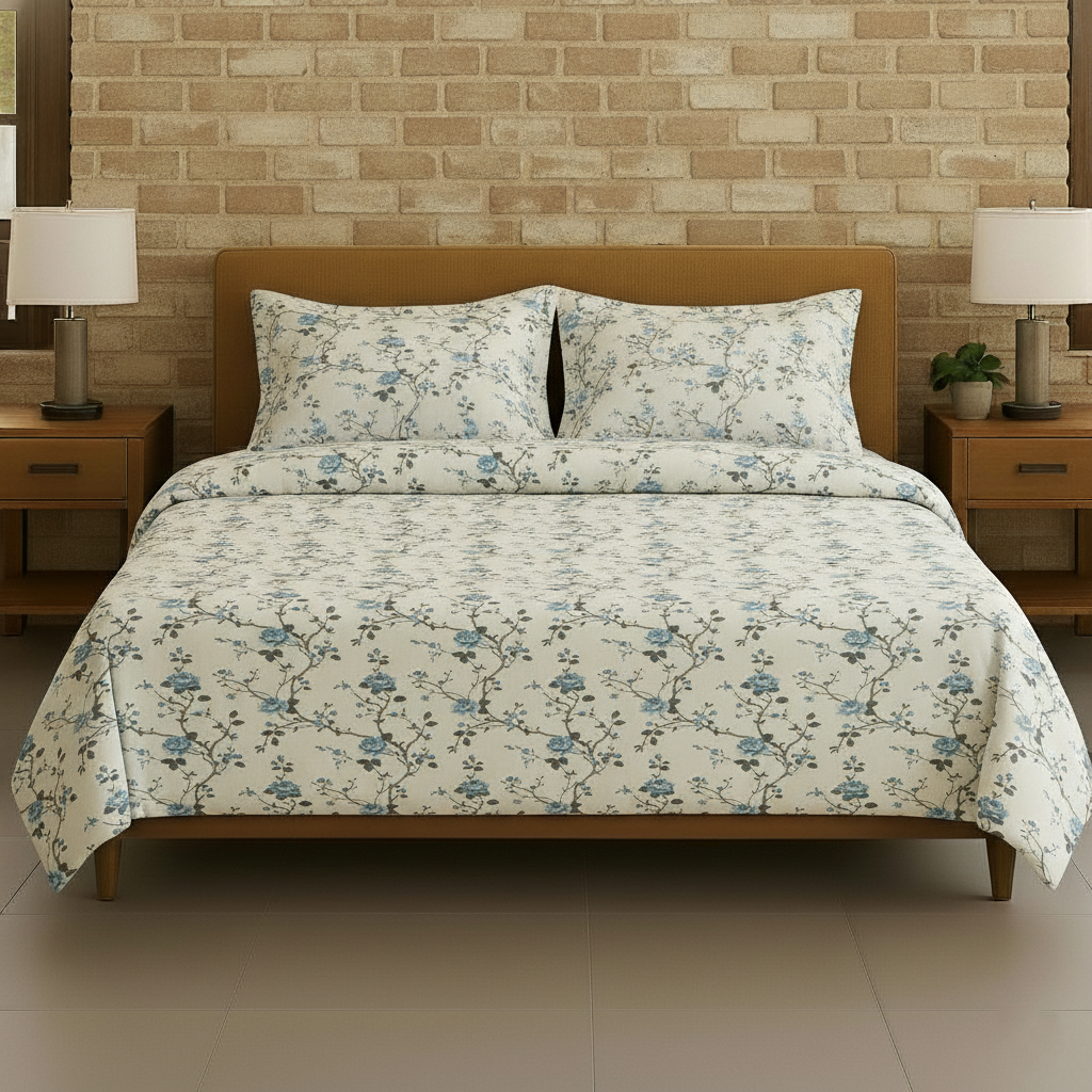 Cotton Printed Flat Bedsheet with 2 Pillow Covers (Aster 100% Cotton & 180 TC)