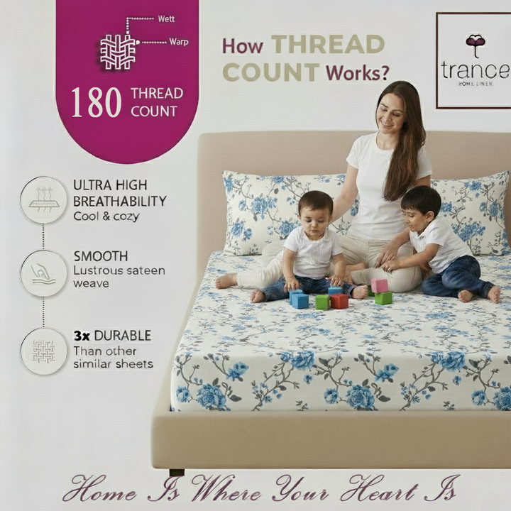 Cotton Printed Flat Bedsheet with 2 Pillow Covers (Aster 100% Cotton & 180 TC)