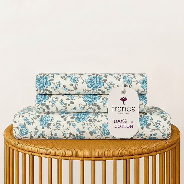 Cotton Printed Flat Bedsheet with 2 Pillow Covers (Aster 100% Cotton & 180 TC)