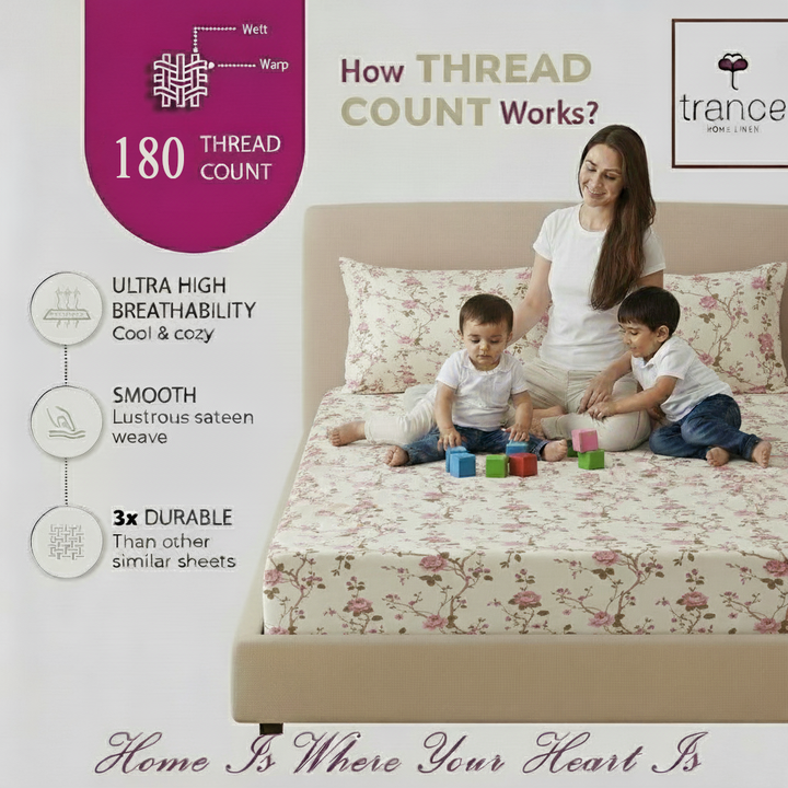 Cotton Printed Flat Bedsheet with 2 Pillow Covers (Aster 100% Cotton & 180 TC)